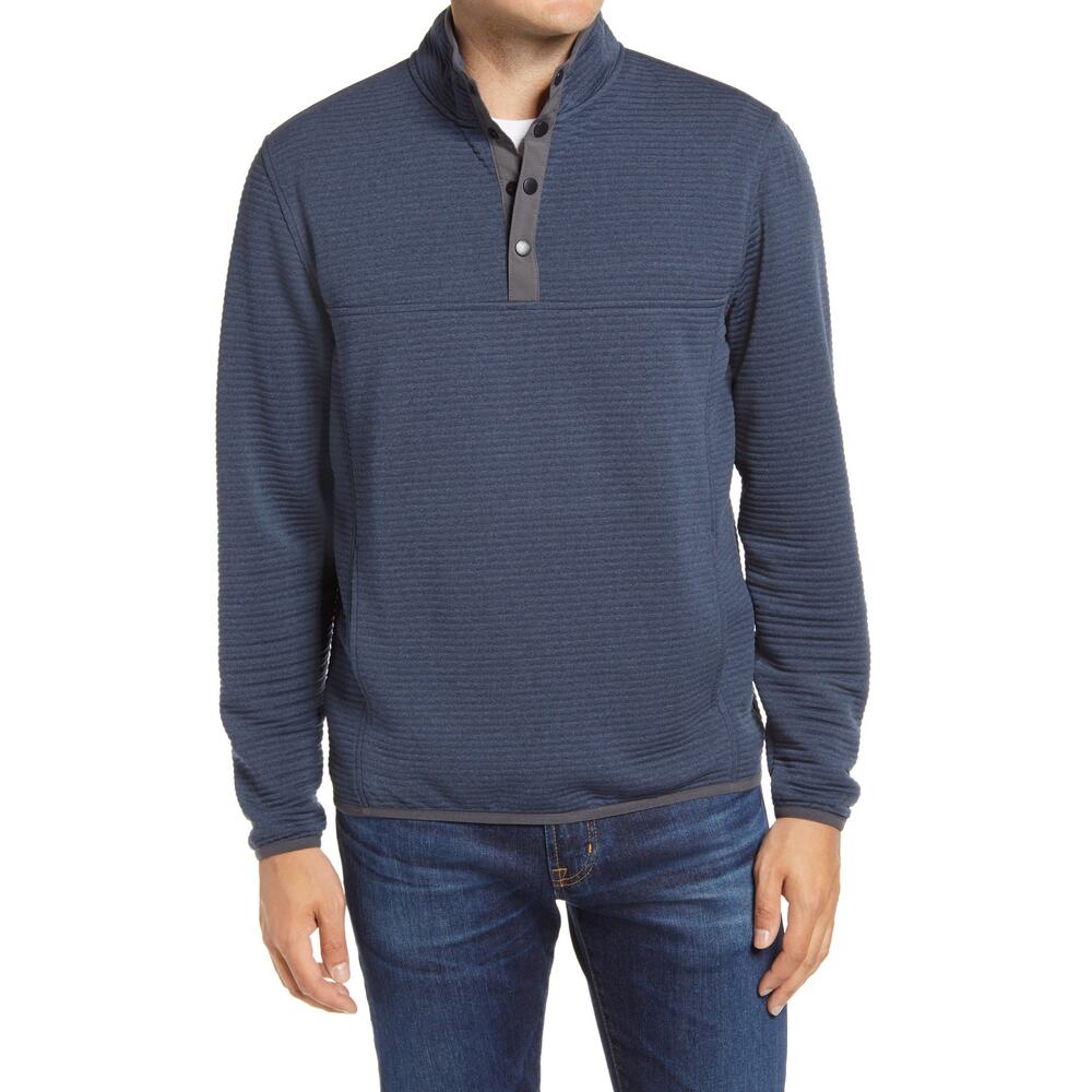 Johnnie-O Halpert Ribbed Henley 1/4 Snap Up Navy Pullover Size XL Quilted Golf